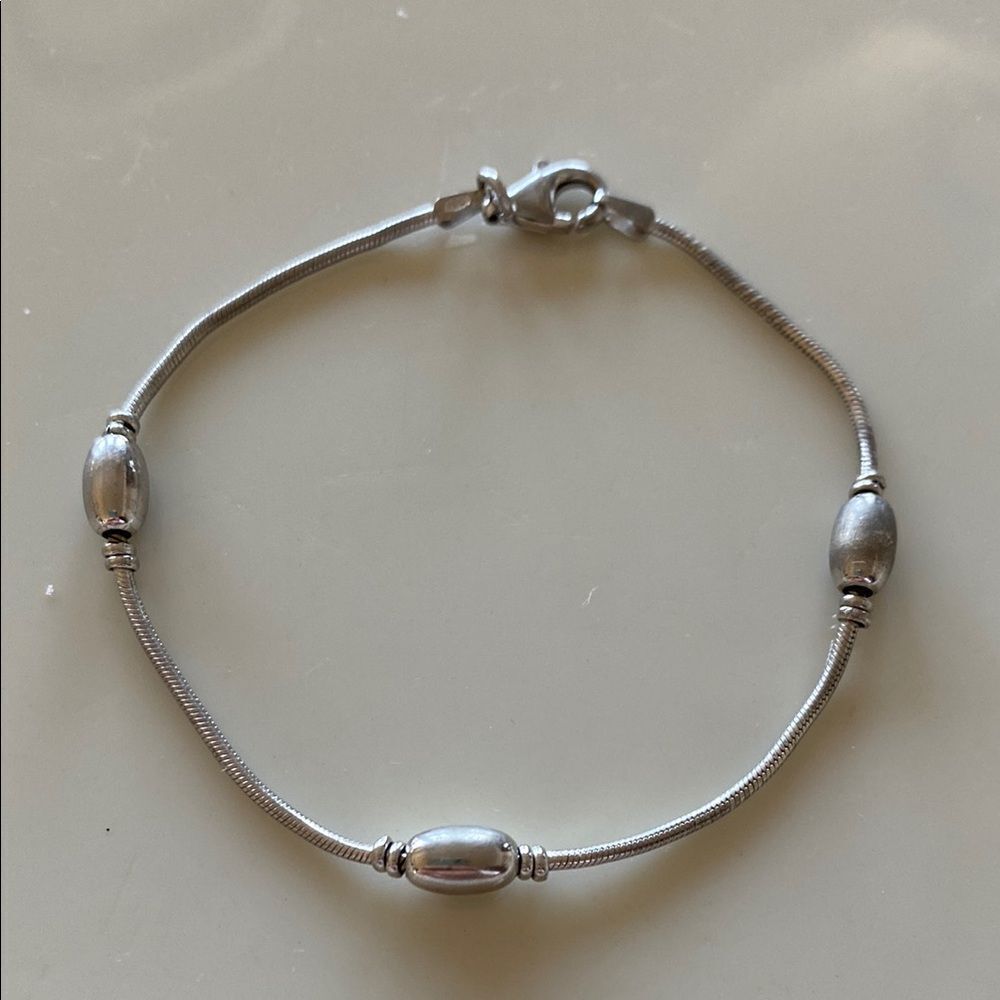 Italian Sterling Silver Bead Snake Chain Bracelet - Silver